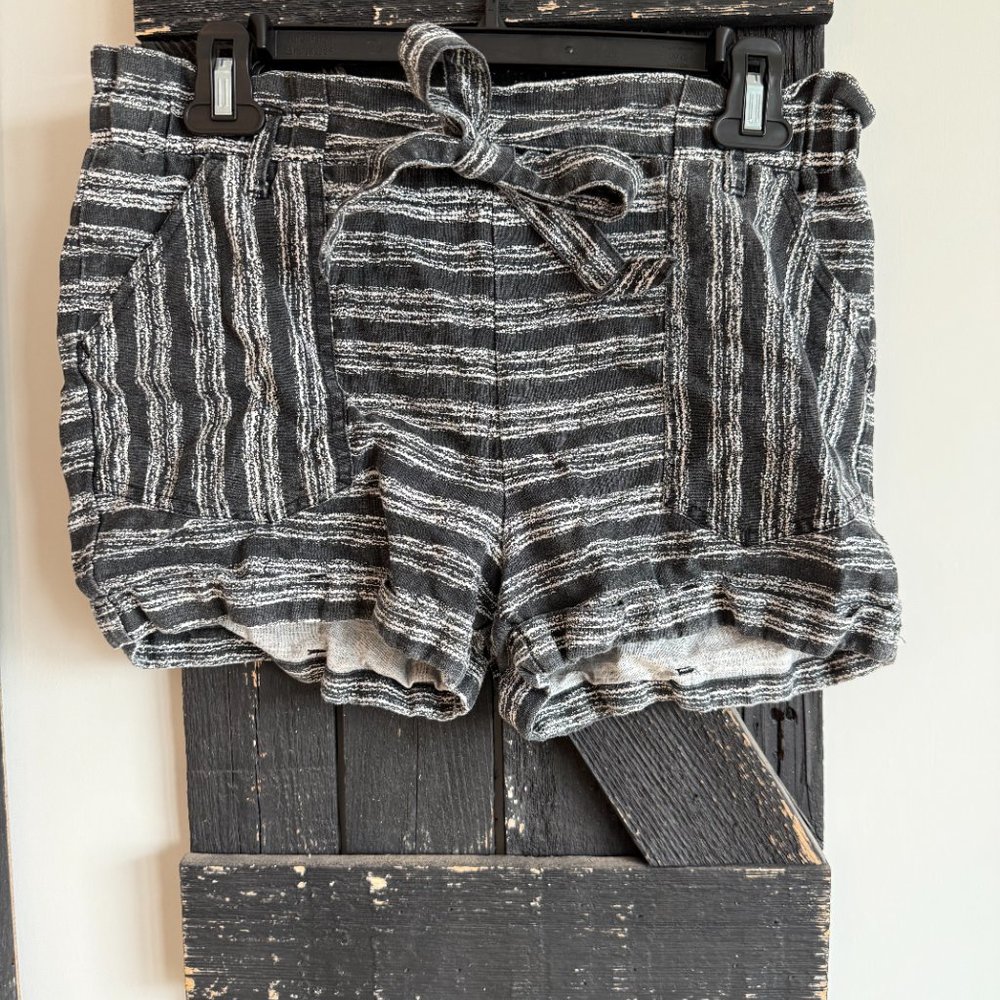 Women’s Jolt High Waisted Paper Bag Shorts, Size Medium, Black and White Striped